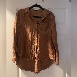 Copper brown satin like business casual long sleeve top medium